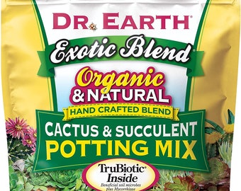 Dr. Earth Exotic Blend Organic Cactus & Succulent Potting Mix. bag size. 4 dry quart