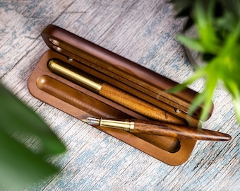 Fountain Pen and Ballpoint Pens by Avocado and Spice Gift Set (2 pcs) Brass / Sandalwood Premium Writing Pens Stationary Sets