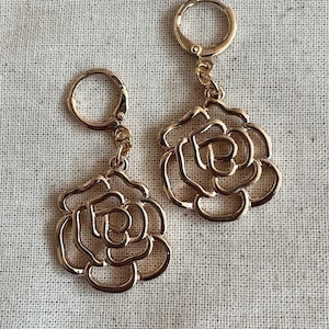 Golden Rose Outline Dangle Earrings