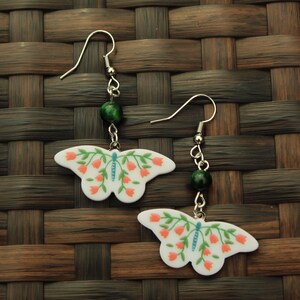 Floral Moth Dangle Drop Earrings