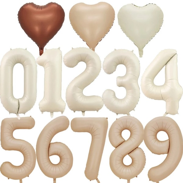 1pc 32/40inch Cream/Caramel Color 1-9 Digital Balloon Birthday Party Decoration