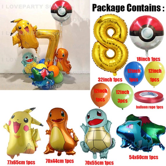 Bouquet de ballons en aluminium Pokéball et Pikachu pour fête d'anniversaire,  gonflage à l'hélium inclus, 5 pièces