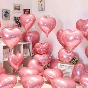 10pcs 18-Inch Valentine&#39;S Day Heart-Shaped Balloons In Pink, Purple And Light Purple, Romantic Party Decoration