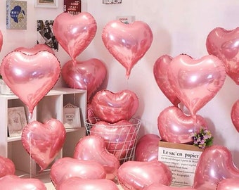 10pcs 18-Inch Valentine'S Day Heart-Shaped Balloons In Pink, Purple And Light Purple, Romantic Party Decoration
