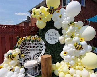 129Pcs Yellow White Bee Balloon Garland Arch Kit Foil Bumble Bee Balloons for Baby Shower Gender Reveal Day Decoration