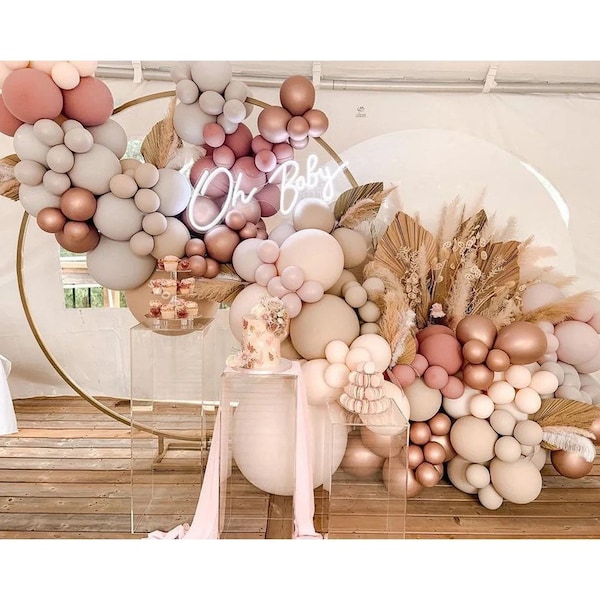 Doubled Dust Pink Boho Balloons Garland Wedding Engagement Decoration Chrome Rose Gold Nude Ballon Arch