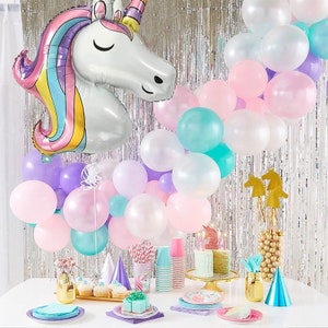 Regenbogen Einhorn-Themen-Partyballon-Set - 6 Stück mit anpassbarer Nummer, 32-Zoll-Folienballons für zauberhafte Geburtstagsfeiern