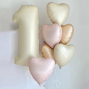 8pcs Cream Pink Beige Color Numbers and  Heart Foil Balloons Birthday Party Decorations