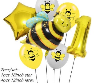 7pc Bee Latex Balloons Star Foil Cartoon Honey Bee Themed Birthday Party Baby Shower Decoration Supplies