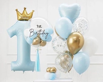 12er Set Prince Crown Anzahl Folienballons 1st Birthday Party Dekorationen Kinder Jungen Mädchen Erster Jahrestag