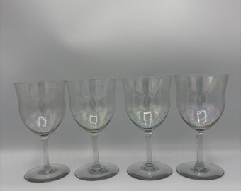 Vintage Set mit 4 irisierenden Optic Cordial Glass Wein oder Wasserkelchen