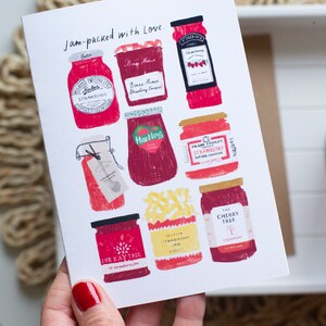 Rempli d'amour, carte de voeux calembour alimentaire, amateur de confiture, carte d'amour