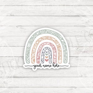 Custom Name - Boho Mandala Rainbow Sticker | Matte Sticker | Weatherproof Sticker | For Your Laptop, Water Bottle & More