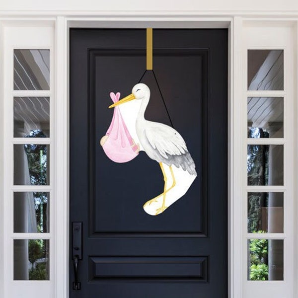 Stork Door Hanger, Stork Door Wreath, Stork Door Sign, Baby Shower, Baby Gift, Mother to Be, Mom to Be Gift, Watercolor hospital door sign