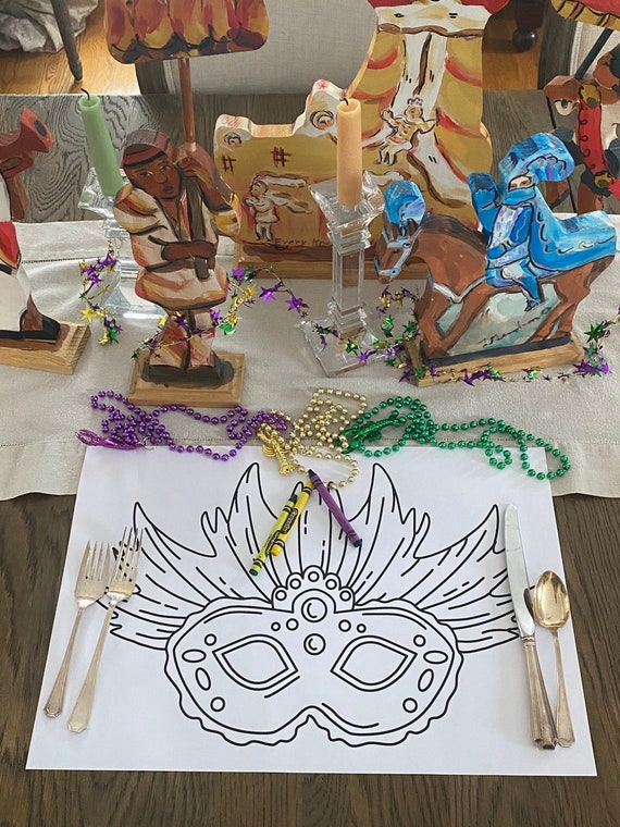Mardi Gras Mask Coloring Placemat/ Pad - Etsy