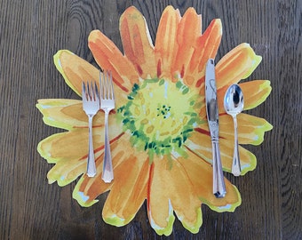 Watercolor Flower Daisy Placemat indoor outdoor Spring Floral Orange Pink Garden