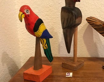 Carved Wooden Bird Statues Vintage