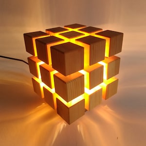 Wooden cube lamp, cube light, table lamp, square, cube, GU9, LED, design, wooden lamp, side lamp lighting, decorative lamp, lamp