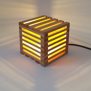 Wooden cube lamp, table lamp, desk lamp, LED, beech, design cube, wooden lamp, side lamp lighting, decorative lamp, lamp