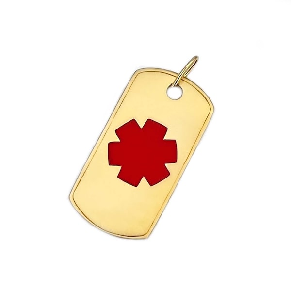 Gold Medical Alert Dog Tag with Enamel, Custom Engraved Medical ID Pendant, Diabetic Necklace, Gift for Doctor, Nurse or EMT