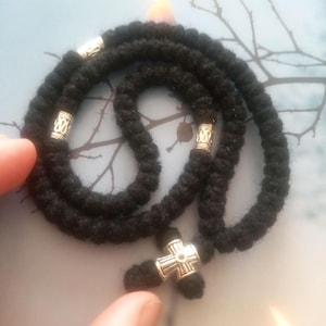 Cuerda de oración ortodoxa de lana Chotki de 100 nudos, rosario hecho a mano, collar Komboskini, Brojanica, joyería cristiana, cruz de plata, colgante para coche, pulsera