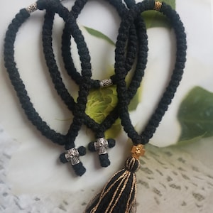 Orthodox Prayer Rope: Handmade Wool Rosary Necklace with Cross