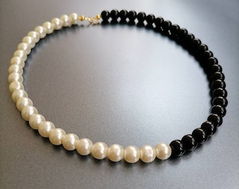 Half Black Pearl Half White Pearl Necklace Black-white Half - Etsy