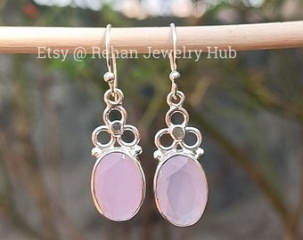 Beautiful Rose Quartz Earrings, 925 Sterling Silver Earrings, Pink Earrings, Tinny Earrings, Rose Quartz Long Drop Earrings, Dainty Earring