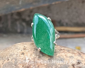 Bague en aventurine naturelle, bague en argent sterling 925, bague faite main en aventurine verte, bague en jade aventurine, bague délicate en aventurine, anneau de guérison