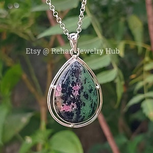 Natural Ruby Zoisite Pendant, 925 Sterling Silver Pendant, Ruby Zoisite Unisex Pendant, Ruby Zoisite Cabochon Pendant, Ruby Dainty Pendant
