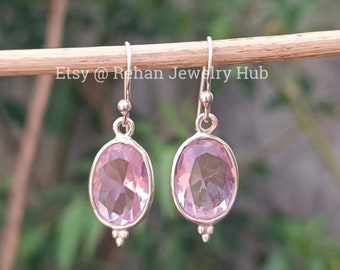 Beautiful Rose Quartz Earrings, 925 Sterling Silver Earrings, Pink Earrings, Tinny Earrings, Rose Quartz Long Drop Earrings, Dainty Earring