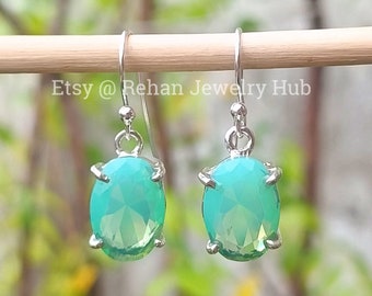 Chrysoprase Chalcedony Stone 925 Sterling Silver Earring, Chrysoprase Chalcedony Earrings, Green Chalcedony Earrings, Teardrop Earrings