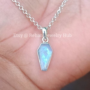 Natural Moonstone Coffin Pendant, 925 Sterling Silver Pendant, Moonstone Unisex Pendant, Vampire Coffin Pendant, Rainbow Moonstone Pendant