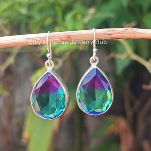 Watermelon Tourmaline Stone 925 Sterling Silver Earring, Tourmaline Silver Handmade Earring, Dangle & Drop Earrings, Gift For Special Person