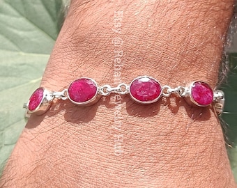 Natural Ruby Bracelet, 925 Sterling Silver Bracelet, Ruby Unisex Bracelet Jewelry, Ruby Healing Crystal Bracelet, Ruby Beads Bracelet, Gift