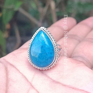 Natural Apatite Ring, 925 Sterling Silver Ring, Blue Apatite Ring, Neon Apatite Ring, Apatite Unisex Ring, Dainty Ring, Apatite Jewelry