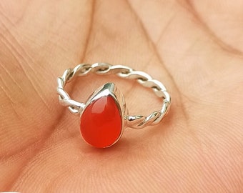 Natural Carnelian Gemstone 925 Sterling Silver Ring, Red Carnelian Round Fashionable Handmade Ring, Beautiful Ring For Beautiful Buyer