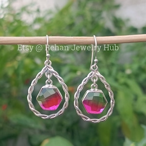 Watermelon Tourmaline Stone 925 Sterling Silver Earring, Tourmaline Silver Handmade Earring, Dangle & Drop Earrings, Gift For Special Person