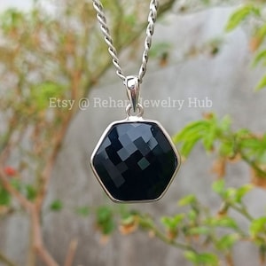 Natural Lovely Black Onyx Pendant, 925 Sterling Silver Pendant, December Birthstone, Black Gemstone Pendant, Pendant for Mom, Gift for Her
