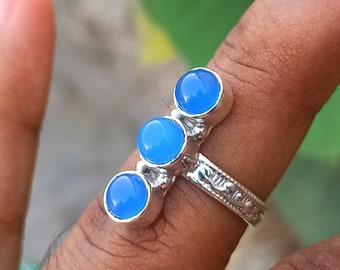 Birthday Gift Birthstone Gift for Her Engagement Ring Gift For Love Blue Onyx Gemstone Handmade .925 Sterling Silver Ring Size 9