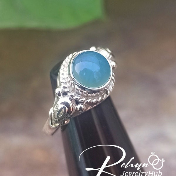 Anello in argento sterling 925 con pietra di calcite blu naturale Gioielli fatti a mano, bellissimo anello in argento con pera dal design a foglia