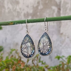 Natural Lovely Rutilated Quartz Earrings, 925 Sterling Silver Earrings, Black Tourmaline, Tourmalated Quartz Earrings, Earrings Gift for Her