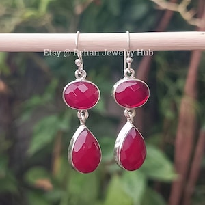 Natural Red Jade Earrings, 925 Sterling Silver Earrings, Red Jade Jewelry , Fashionable Earrings, Jade Earrings  Gift Items