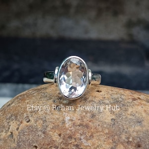 Natuurlijke heldere kristallen sierlijke ring, 925 spreeuwzilveren ringen, 7 karaat stenen ring, gefacetteerde kristallen ring, uniseks ring, ring verjaardagscadeau