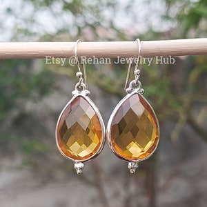 Yellow Topaz Stone 925 Sterling Silver Earring, Yellow Gemstone Earrings, Yellow Topaz Drop Earrings, Dedicated Earring, Gift for her