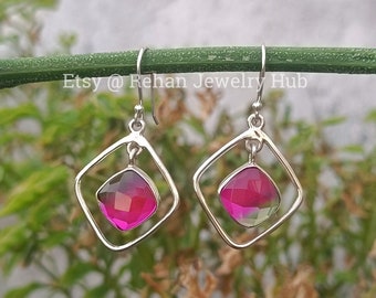 Watermelon Tourmaline Stone 925 Sterling Silver Earring, Tourmaline Silver Handmade Earring, Dangle & Drop Earrings, Gift For Special Person