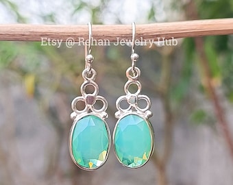 Chrysoprase Chalcedony Stone 925 Sterling Silver Earring, Chrysoprase Chalcedony Earrings, Green Chalcedony Earrings, Teardrop Earrings