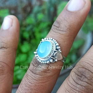 Natural Blue Calcite Stone 925 Sterling Silver Ring Handmade Jewelry, Beautiful Leaf Design Pear Silver Ring image 5