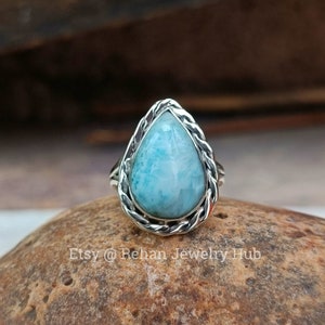 High Grade Larimar Stone 925 Sterling Silver Ring, Larimar Unisex Handmade Ring, March Birthstone, Calming Larimar Ring, Anniversary Gift