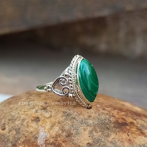 Natural Green Malachite 925 Sterling Silver Ring, Silver Boho Ring, Unisex Ring Jewelry, Silver Handmade Ring, Anniversary gift